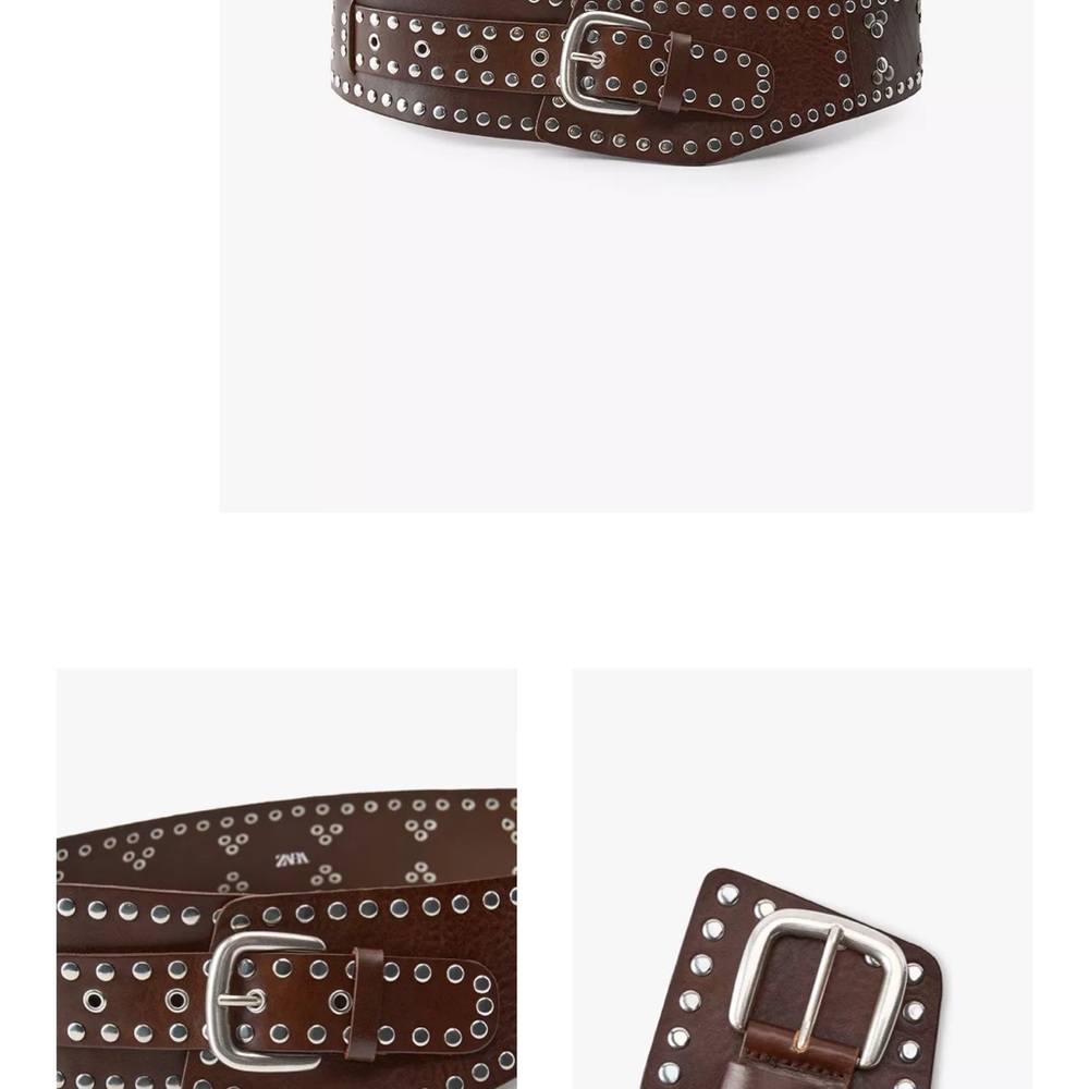 ZARA Brown Leather Belt with Silver Studs
